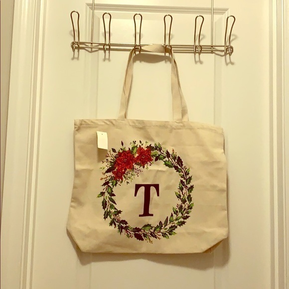 Handbags - Holiday canvas tote with the letter T